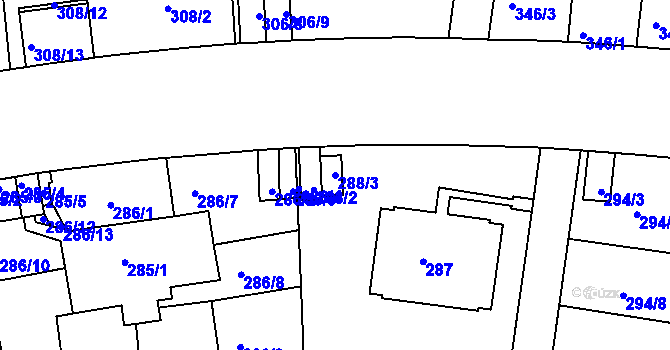 Parcela st. 288/3 v KÚ Košíře, Katastrální mapa