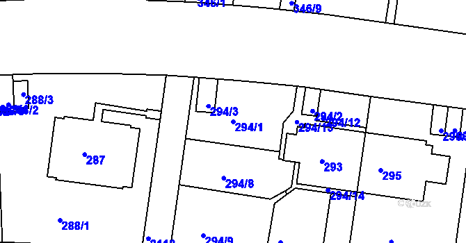 Parcela st. 294/1 v KÚ Košíře, Katastrální mapa