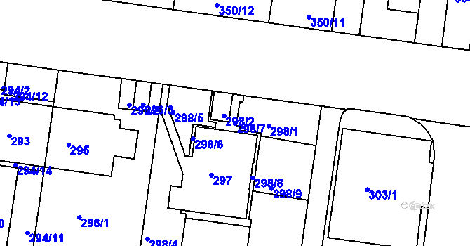 Parcela st. 298/7 v KÚ Košíře, Katastrální mapa
