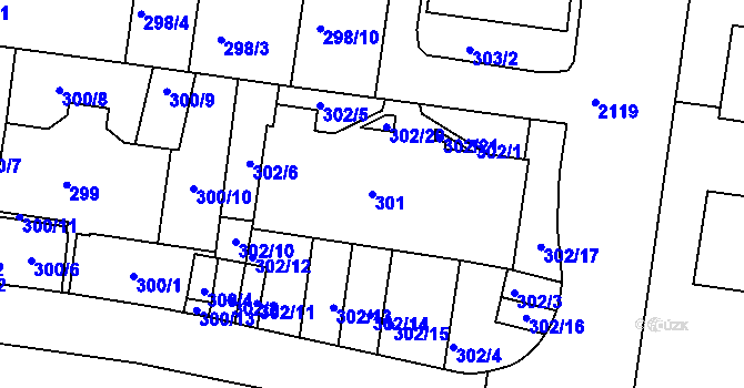 Parcela st. 301 v KÚ Košíře, Katastrální mapa