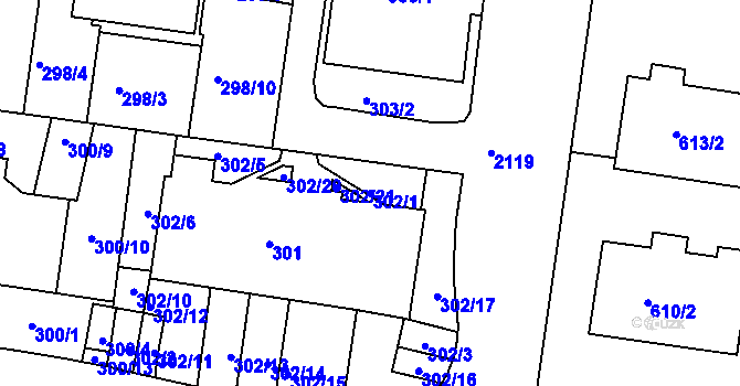 Parcela st. 302/1 v KÚ Košíře, Katastrální mapa