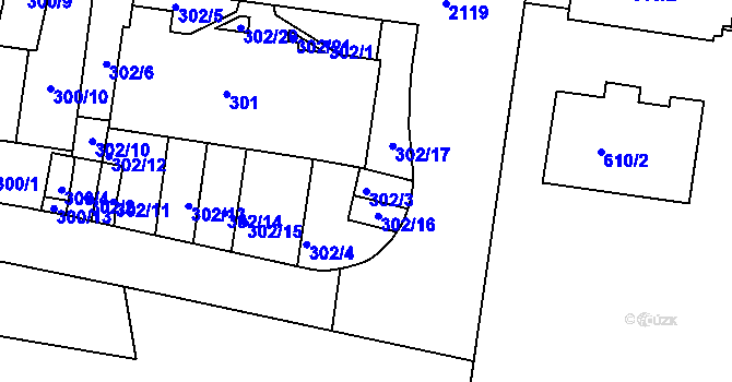 Parcela st. 302/3 v KÚ Košíře, Katastrální mapa