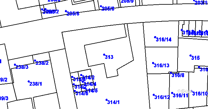 Parcela st. 313 v KÚ Košíře, Katastrální mapa