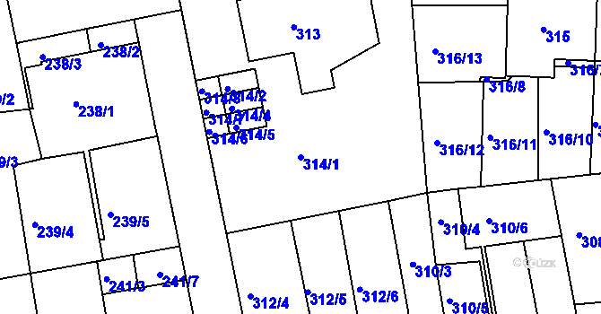 Parcela st. 314/1 v KÚ Košíře, Katastrální mapa