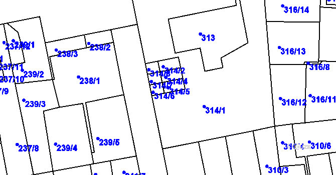 Parcela st. 314/5 v KÚ Košíře, Katastrální mapa