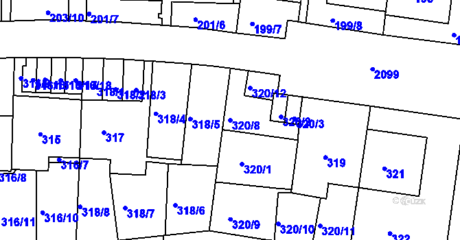 Parcela st. 320/8 v KÚ Košíře, Katastrální mapa