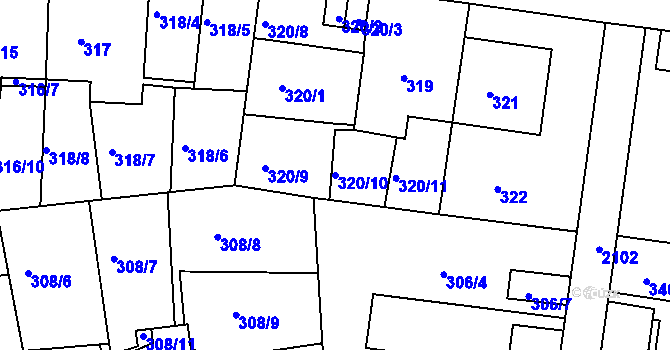 Parcela st. 320/10 v KÚ Košíře, Katastrální mapa