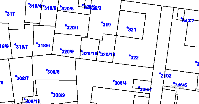 Parcela st. 320/11 v KÚ Košíře, Katastrální mapa
