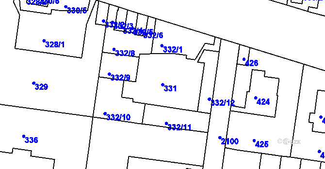 Parcela st. 331 v KÚ Košíře, Katastrální mapa