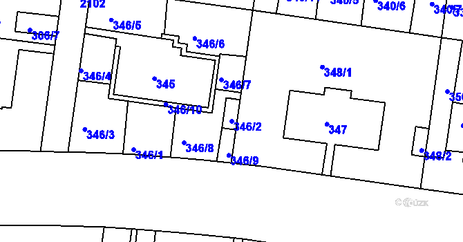 Parcela st. 346/2 v KÚ Košíře, Katastrální mapa