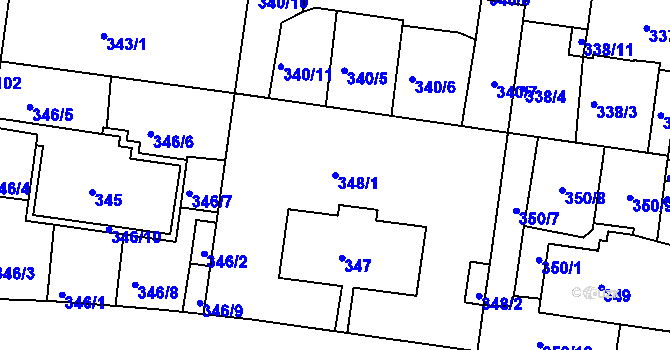 Parcela st. 348/1 v KÚ Košíře, Katastrální mapa