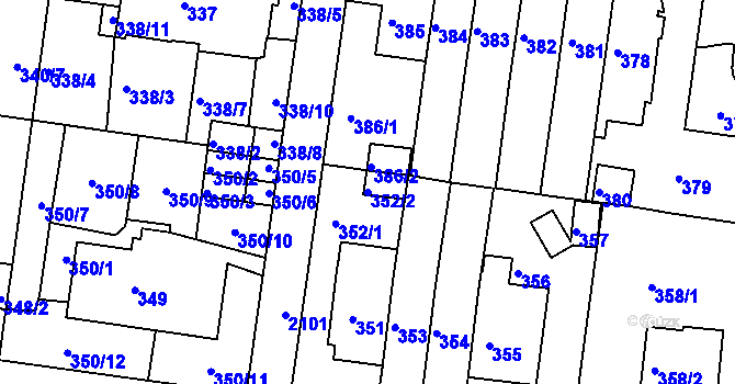 Parcela st. 352/2 v KÚ Košíře, Katastrální mapa
