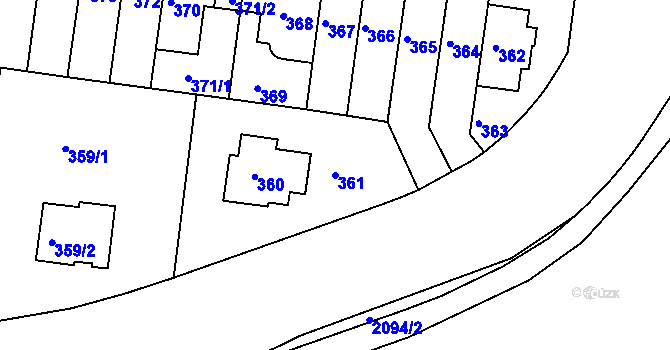 Parcela st. 361 v KÚ Košíře, Katastrální mapa