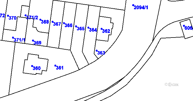 Parcela st. 363 v KÚ Košíře, Katastrální mapa