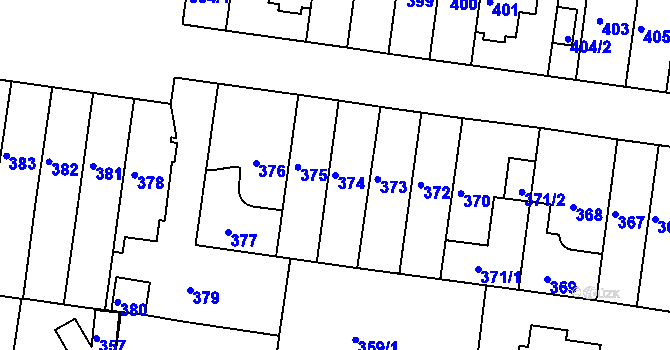 Parcela st. 374 v KÚ Košíře, Katastrální mapa