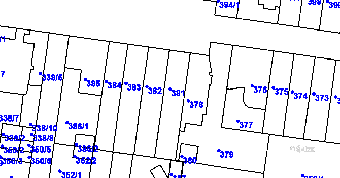 Parcela st. 381 v KÚ Košíře, Katastrální mapa