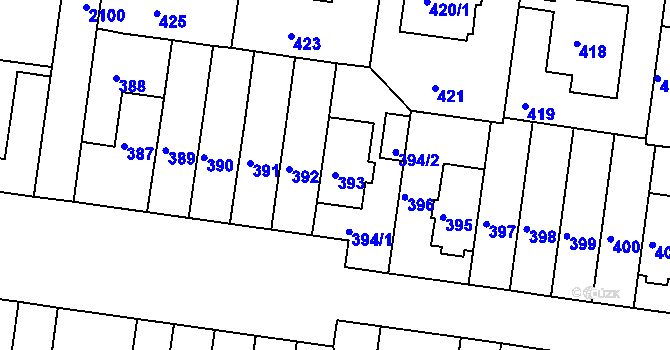 Parcela st. 393 v KÚ Košíře, Katastrální mapa
