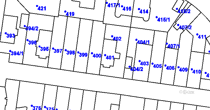 Parcela st. 401 v KÚ Košíře, Katastrální mapa