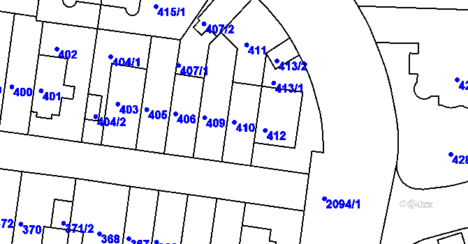 Parcela st. 410 v KÚ Košíře, Katastrální mapa