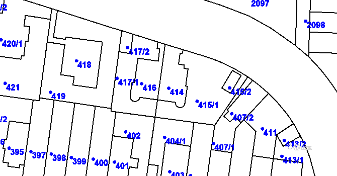 Parcela st. 414 v KÚ Košíře, Katastrální mapa