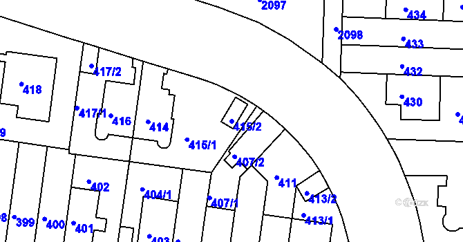 Parcela st. 415/2 v KÚ Košíře, Katastrální mapa