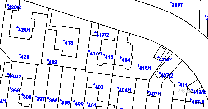 Parcela st. 416 v KÚ Košíře, Katastrální mapa