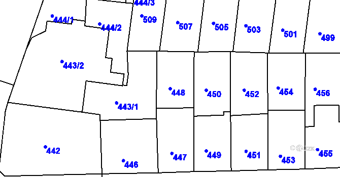 Parcela st. 448 v KÚ Košíře, Katastrální mapa