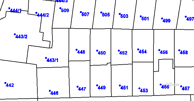 Parcela st. 450 v KÚ Košíře, Katastrální mapa