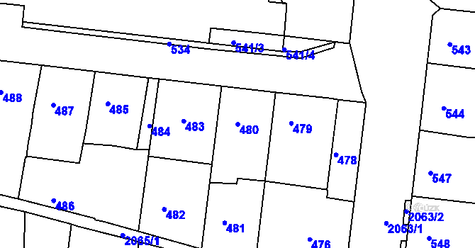 Parcela st. 480 v KÚ Košíře, Katastrální mapa