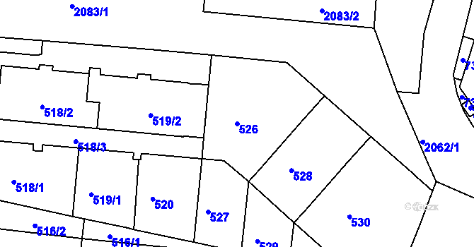 Parcela st. 526 v KÚ Košíře, Katastrální mapa