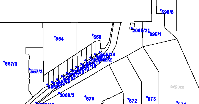 Parcela st. 556/14 v KÚ Košíře, Katastrální mapa