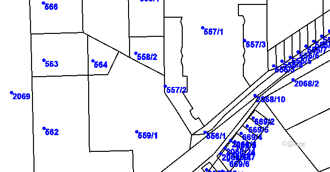 Parcela st. 557/2 v KÚ Košíře, Katastrální mapa
