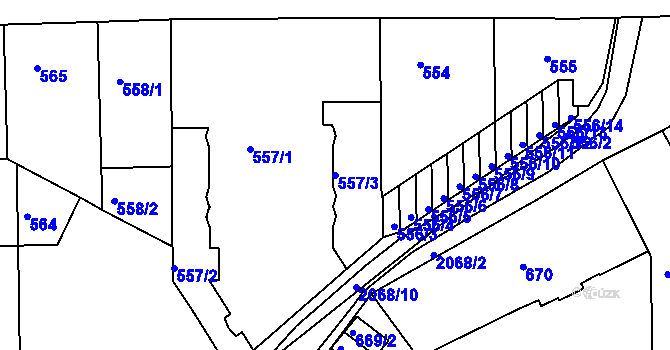 Parcela st. 557/3 v KÚ Košíře, Katastrální mapa