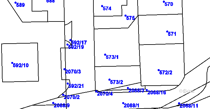 Parcela st. 573/1 v KÚ Košíře, Katastrální mapa