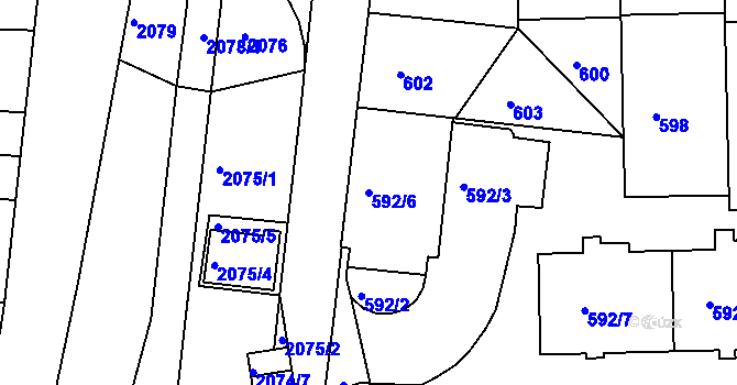 Parcela st. 592/6 v KÚ Košíře, Katastrální mapa
