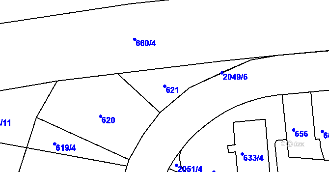 Parcela st. 621 v KÚ Košíře, Katastrální mapa
