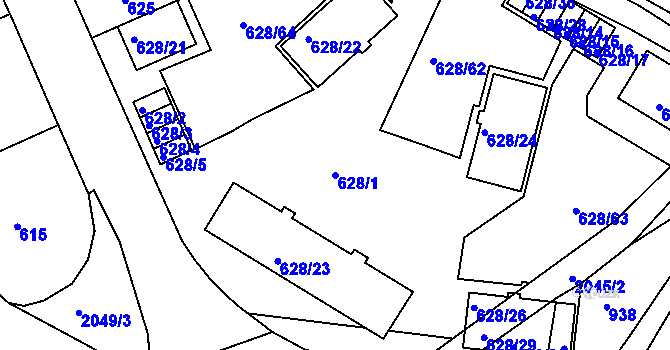 Parcela st. 628/1 v KÚ Košíře, Katastrální mapa