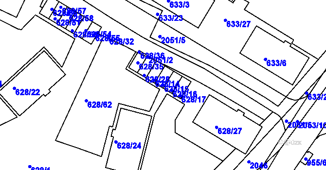 Parcela st. 628/15 v KÚ Košíře, Katastrální mapa