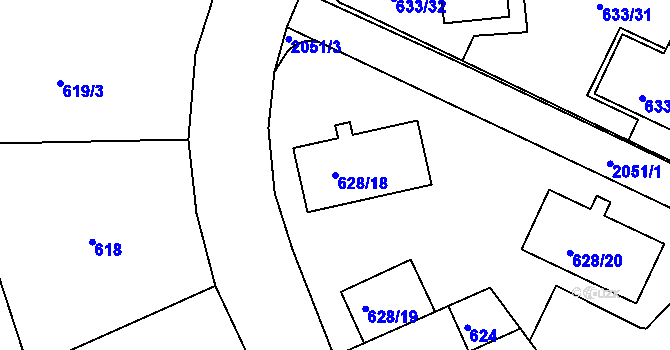 Parcela st. 628/18 v KÚ Košíře, Katastrální mapa