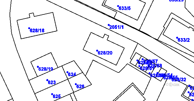 Parcela st. 628/20 v KÚ Košíře, Katastrální mapa
