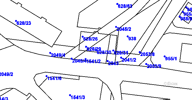 Parcela st. 628/30 v KÚ Košíře, Katastrální mapa