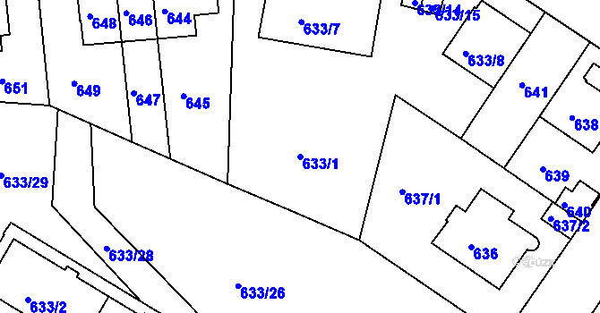 Parcela st. 633/1 v KÚ Košíře, Katastrální mapa