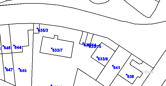 Parcela st. 633/14 v KÚ Košíře, Katastrální mapa