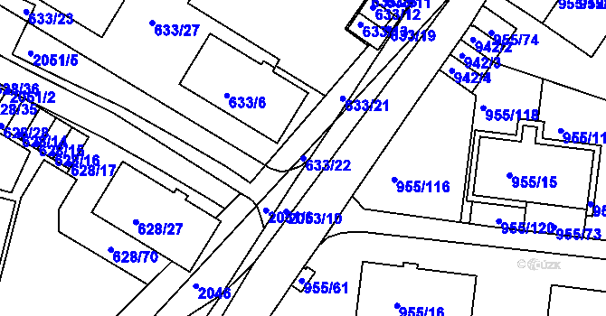 Parcela st. 633/22 v KÚ Košíře, Katastrální mapa