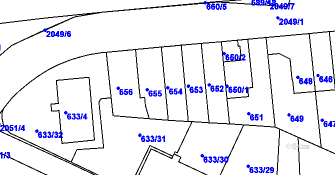 Parcela st. 654 v KÚ Košíře, Katastrální mapa