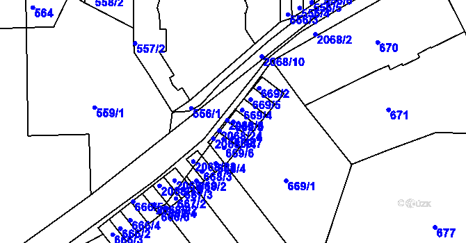 Parcela st. 669/3 v KÚ Košíře, Katastrální mapa