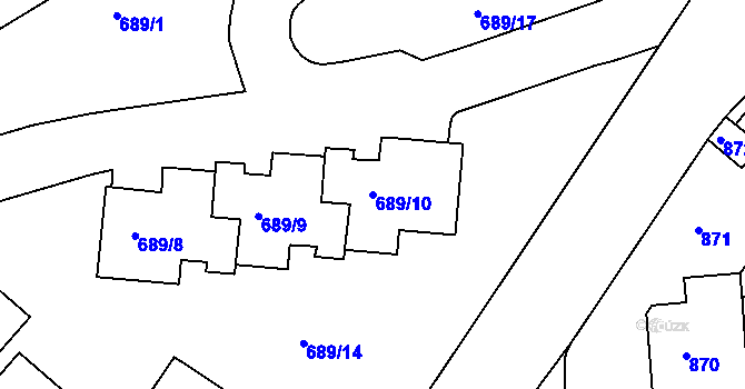 Parcela st. 689/10 v KÚ Košíře, Katastrální mapa