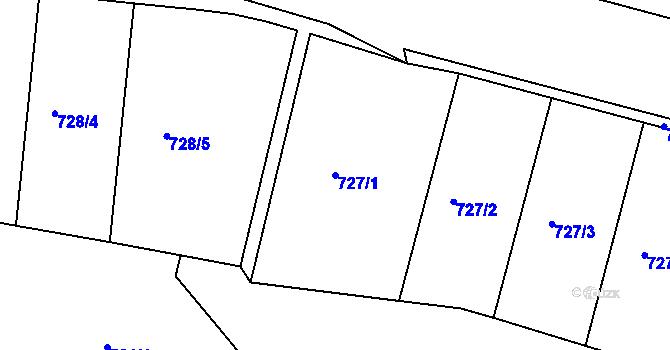 Parcela st. 727/1 v KÚ Košíře, Katastrální mapa