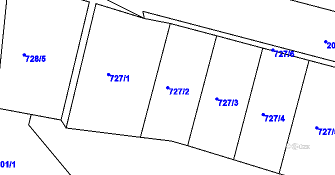 Parcela st. 727/2 v KÚ Košíře, Katastrální mapa