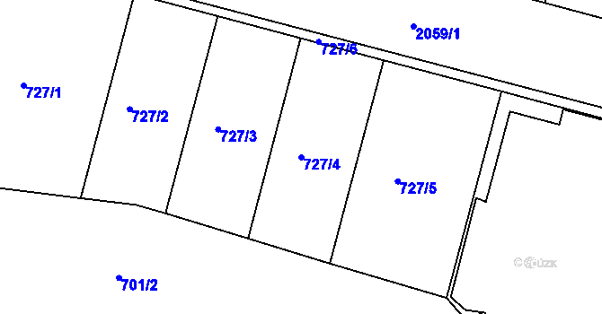Parcela st. 727/4 v KÚ Košíře, Katastrální mapa